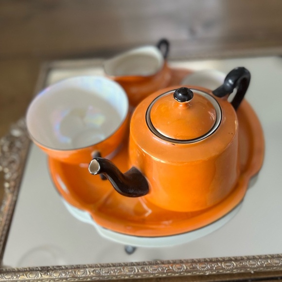 Antique Union T Czech-Slovakian burnt orange luster ware porcelain tea set Rare